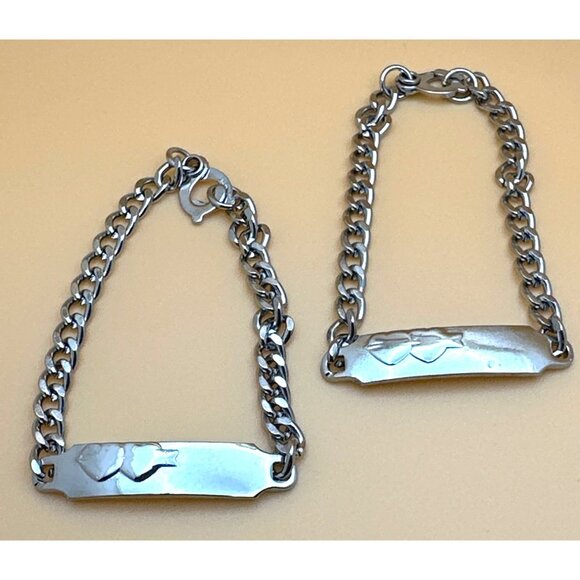 Friendship Bracelet Two Double Heart Arrow ID Matching Silver Tone Love - Picture 5 of 8